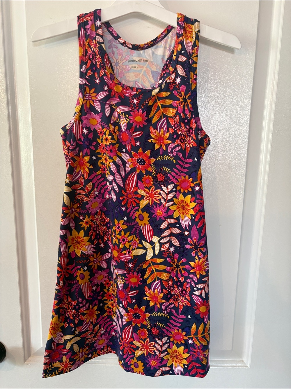 Garnet Hill Kids Racerback tank Performance Fabric Dress in Navy/Purple - 8/10